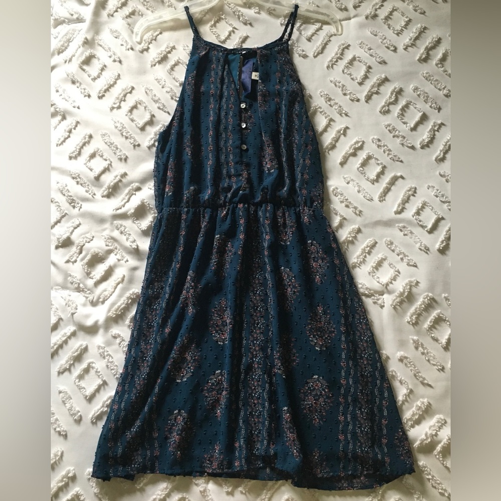 Blue Rain Teal Floral Patterned Boho/Peasant Dress (From Francesca’s!)💙